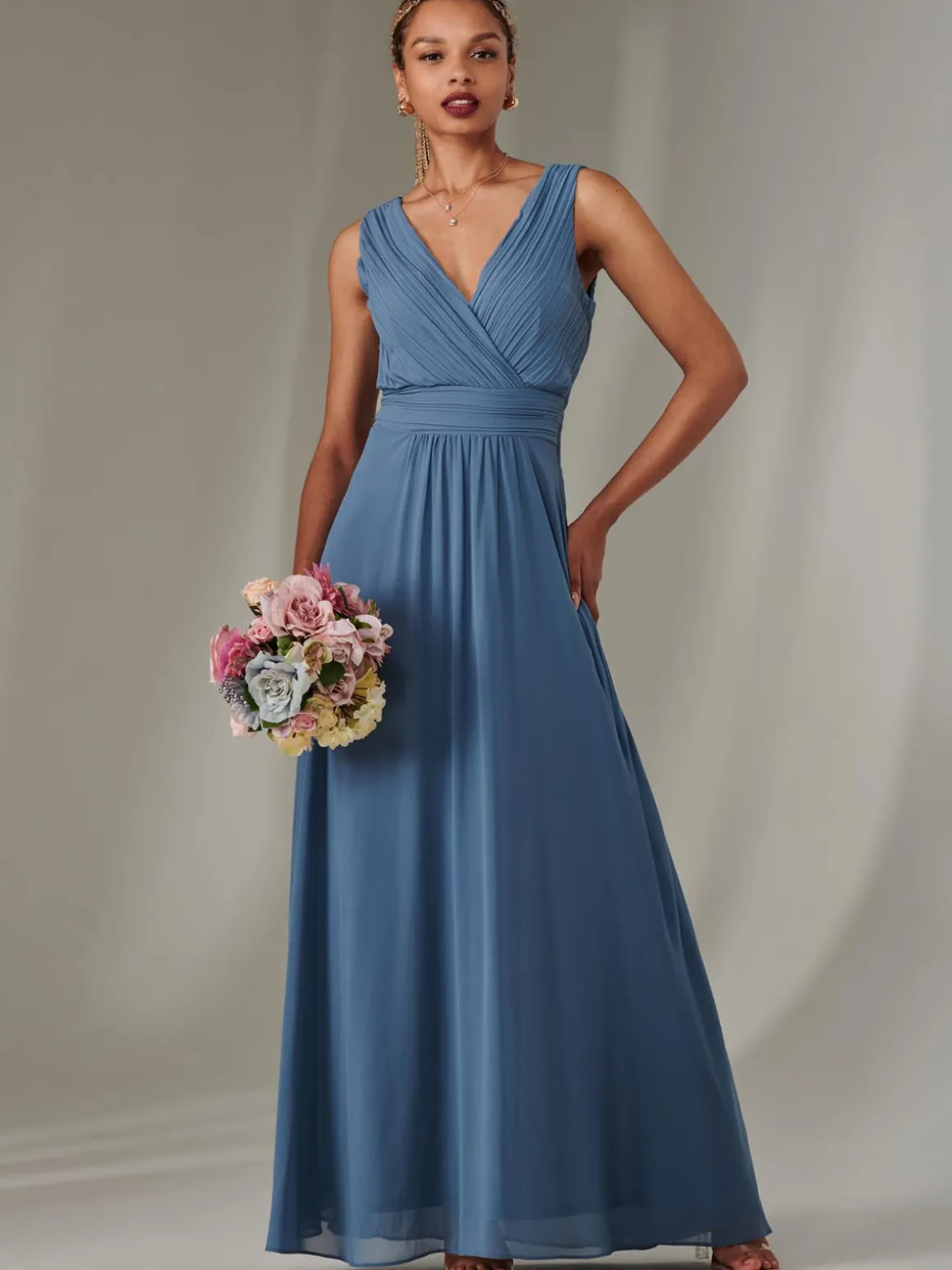 Cora Sleeveless Chiffon Maxi Dress, Steel Blue