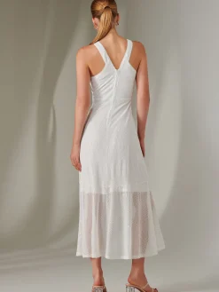 Cross Neck Frill Hem Maxi Dress, White