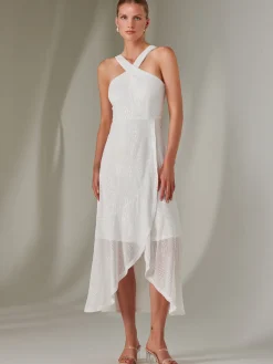 Cross Neck Frill Hem Maxi Dress, White