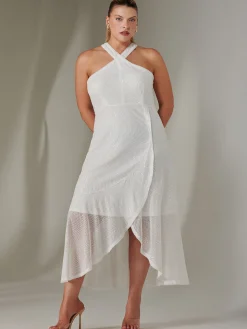 Cross Neck Frill Hem Maxi Dress, White
