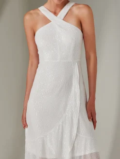 Cross Neck Frill Hem Maxi Dress, White