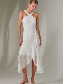 Cross Neck Frill Hem Maxi Dress, White