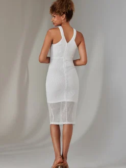 Cross Neck Slit Bodycon Dress, White