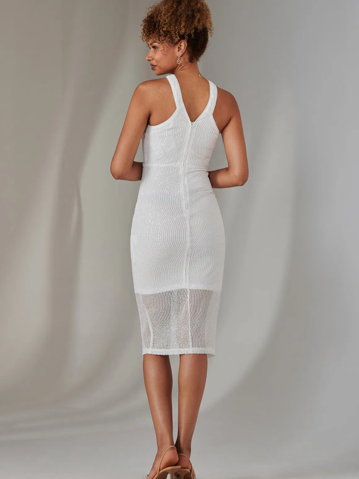 Cross Neck Slit Bodycon Dress, White