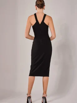 Cross Over Halter Neck Midi Dress, Black