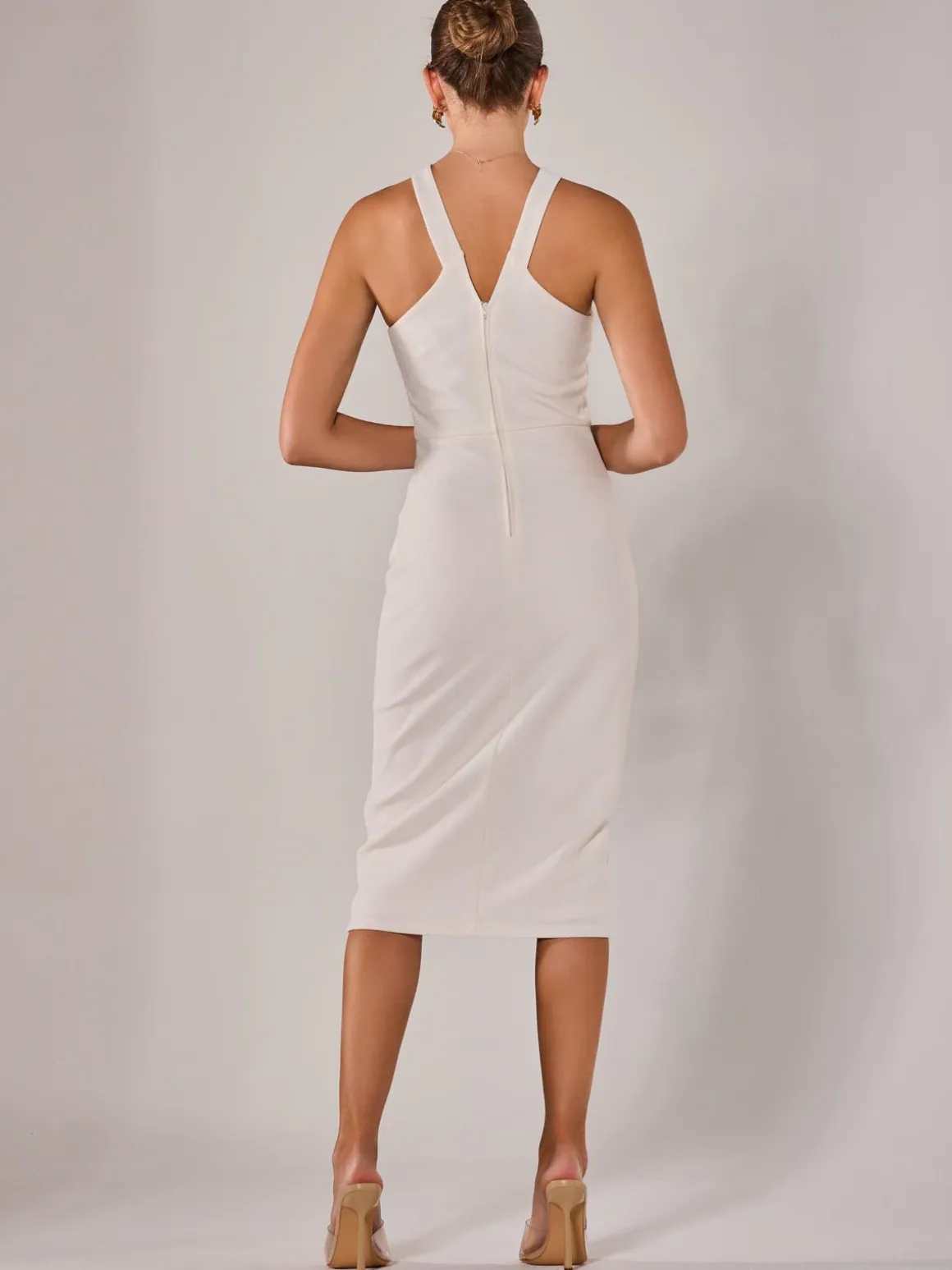 Cross Over Halter Neck Midi Dress, White