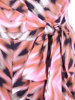 Cross Over Tie Waist Maxi Dress, Pink Multi