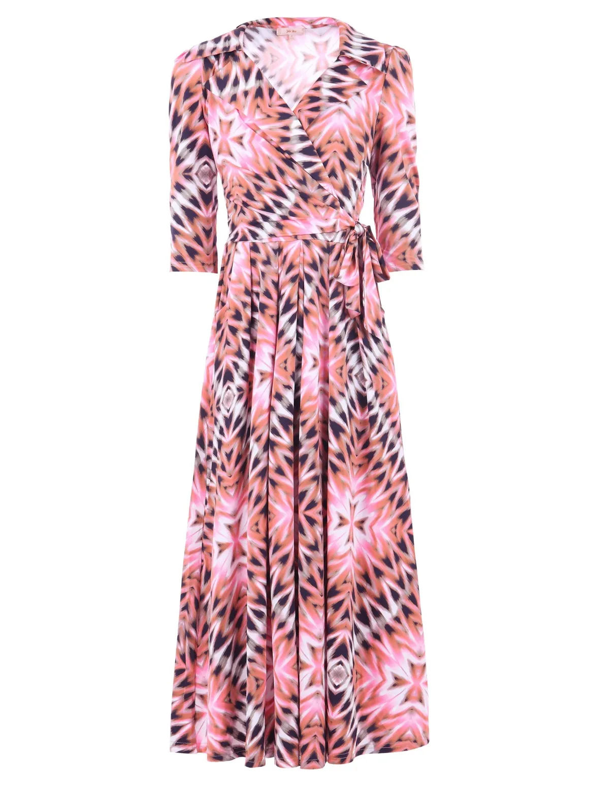 Cross Over Tie Waist Maxi Dress, Pink Multi