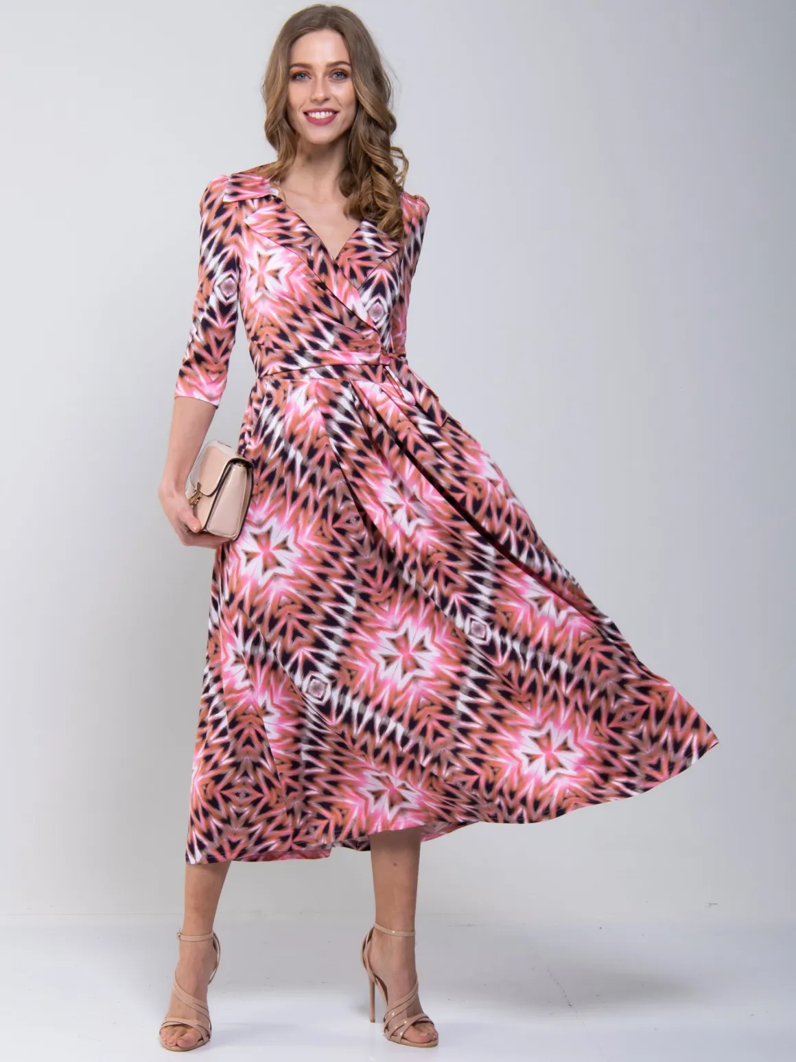 Cross Over Tie Waist Maxi Dress, Pink Multi