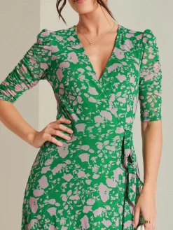 Daliyah Wrap Front Mesh Maxi Dress, Green Floral