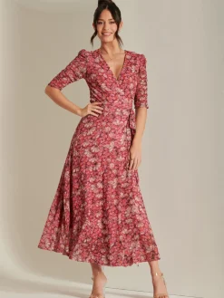 Daliyah Wrap Front Mesh Maxi Dress, Pink Multi