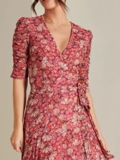 Daliyah Wrap Front Mesh Maxi Dress, Pink Multi