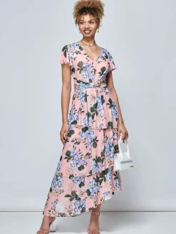 Danica Tiered Hem Mesh Maxi Dress, Pink Multi