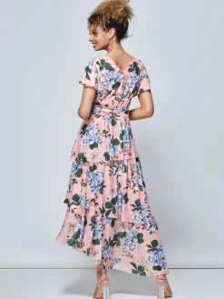 Danica Tiered Hem Mesh Maxi Dress, Pink Multi