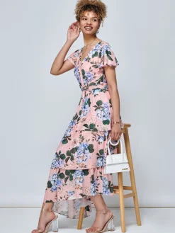 Danica Tiered Hem Mesh Maxi Dress, Pink Multi