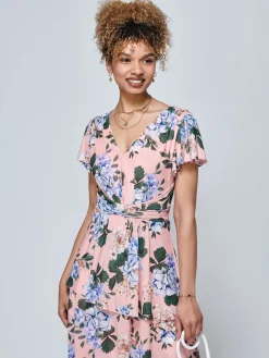Danica Tiered Hem Mesh Maxi Dress, Pink Multi