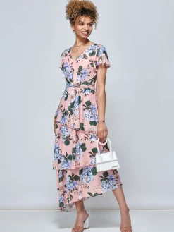 Danica Tiered Hem Mesh Maxi Dress, Pink Multi