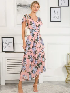 Danica Tiered Hem Mesh Maxi Dress, Pink Multi