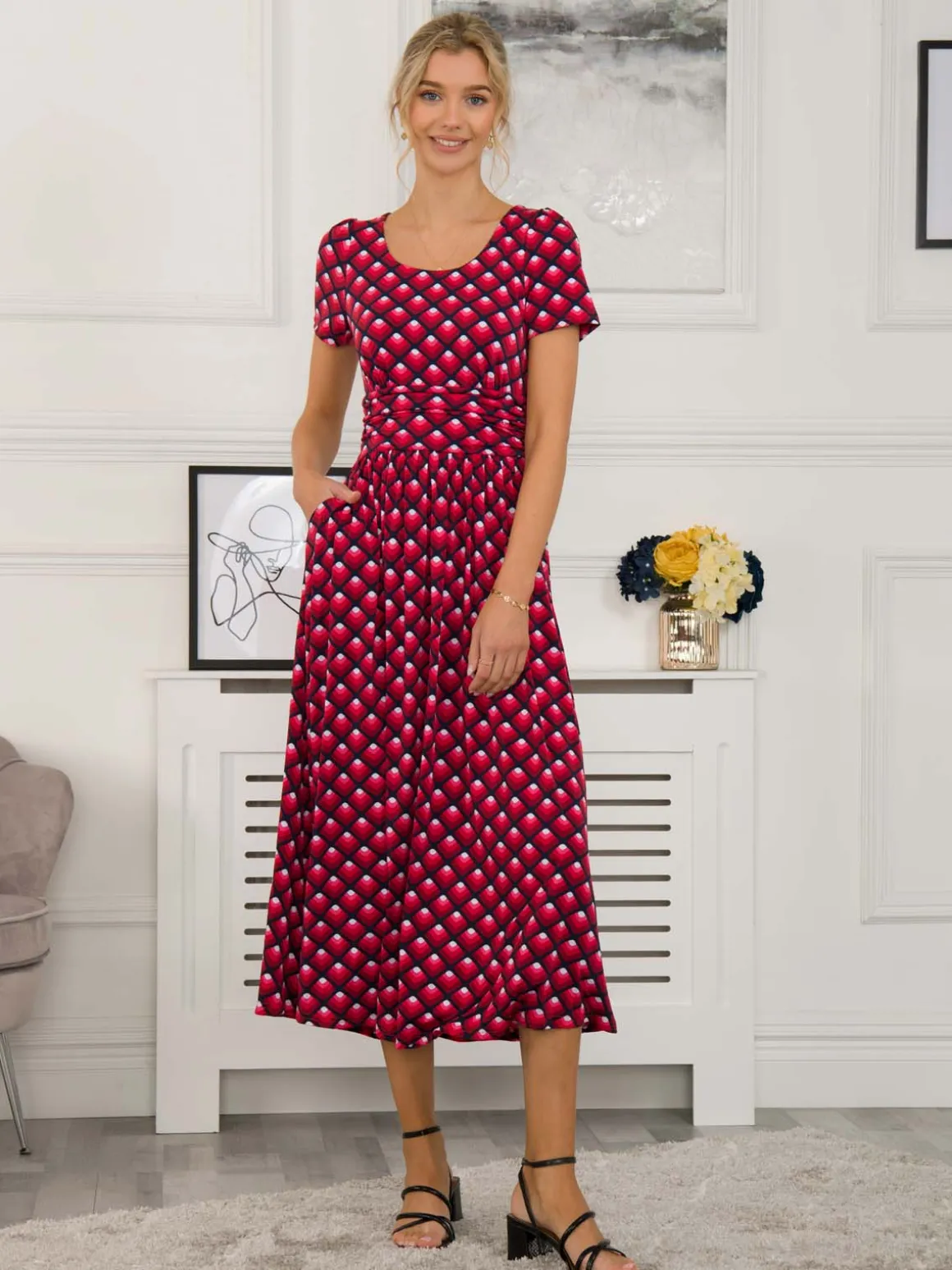 Danna Scoop Neck Dress, Red Geo