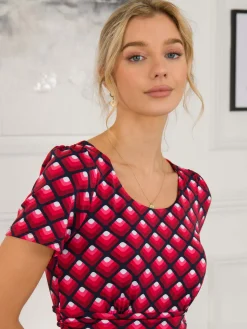 Danna Scoop Neck Dress, Red Geo