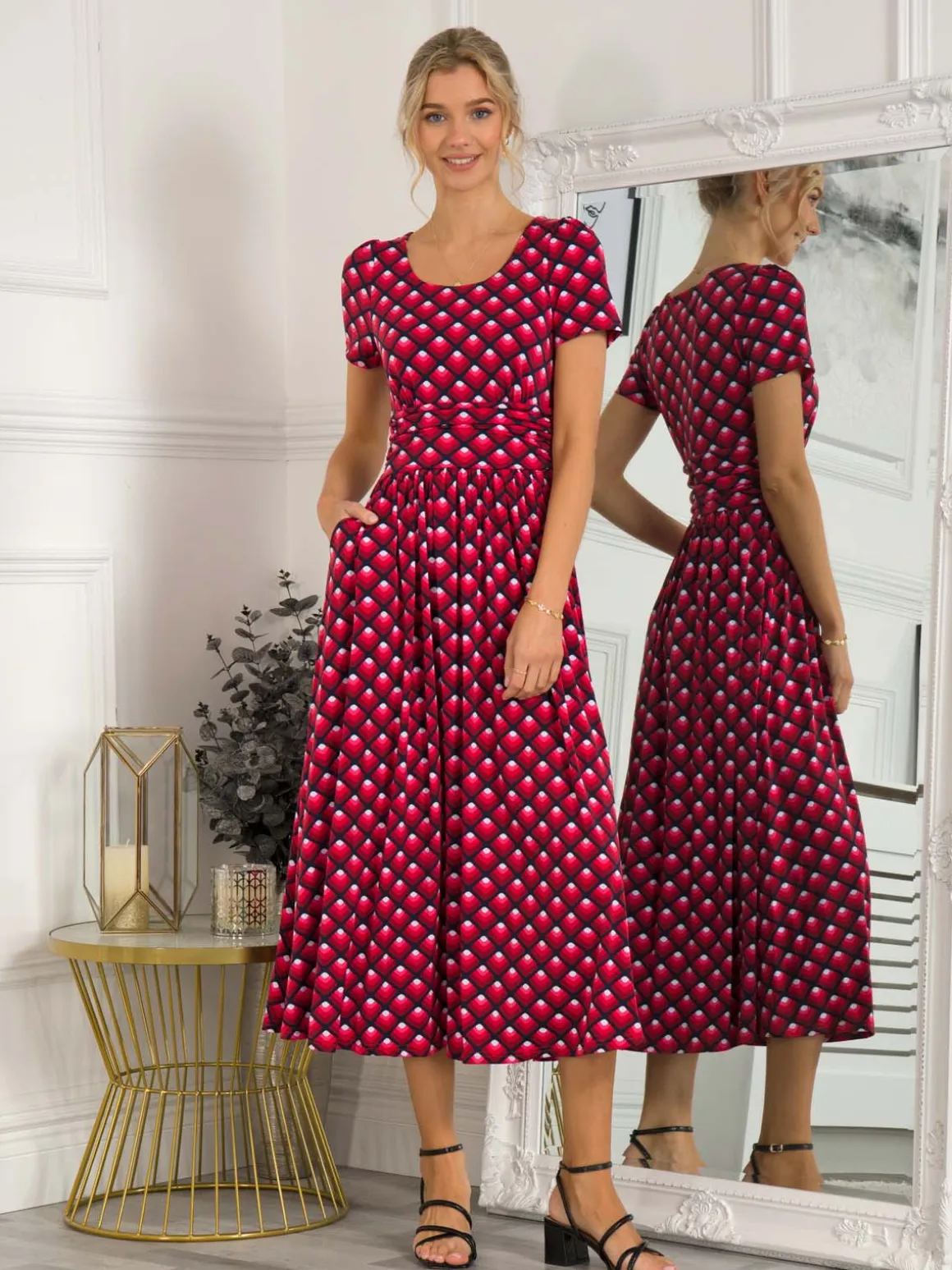 Danna Scoop Neck Dress, Red Geo