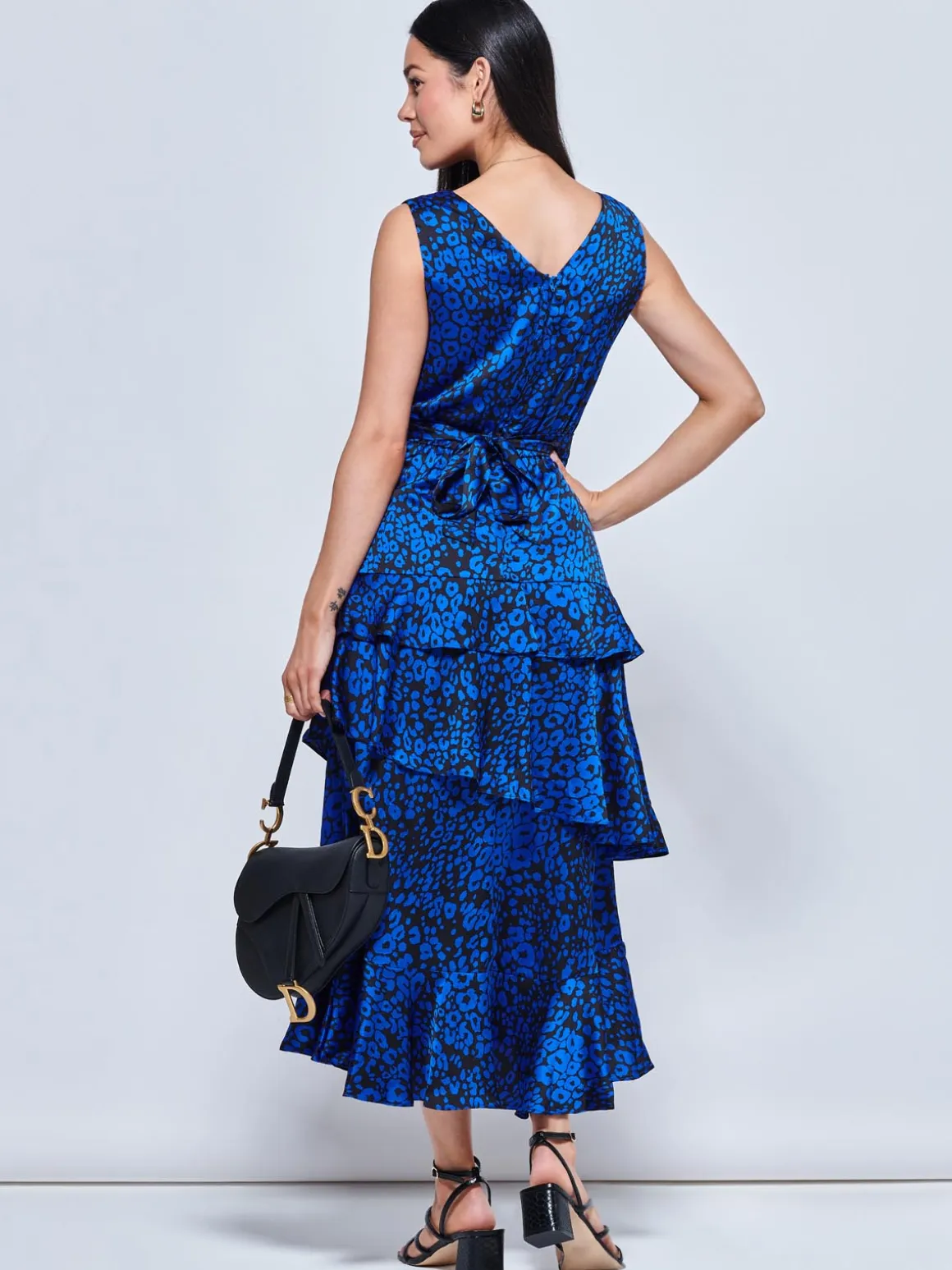 Della Crepe Frill Hem Maxi Dress, Blue Leopard