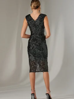 Demi Sequin Wrap Slit Bodycon Dress, Black