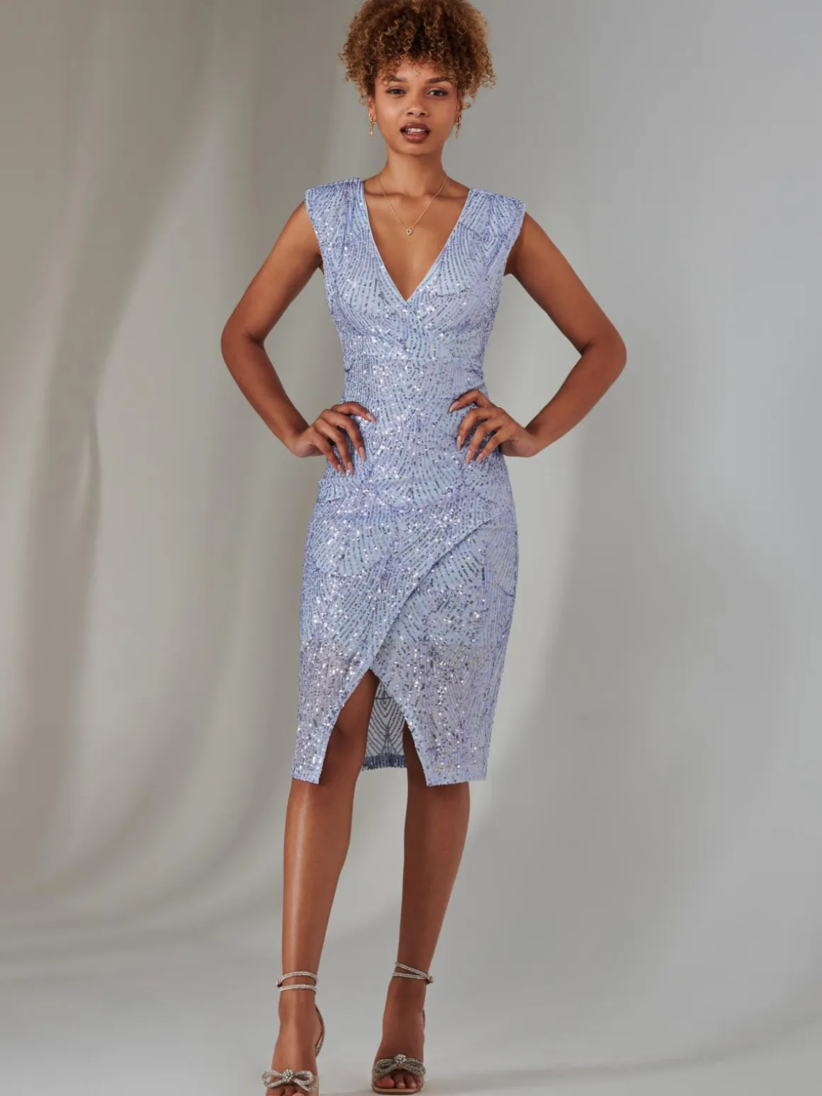 Demi Sequin Wrap Slit Bodycon Dress, Lilac