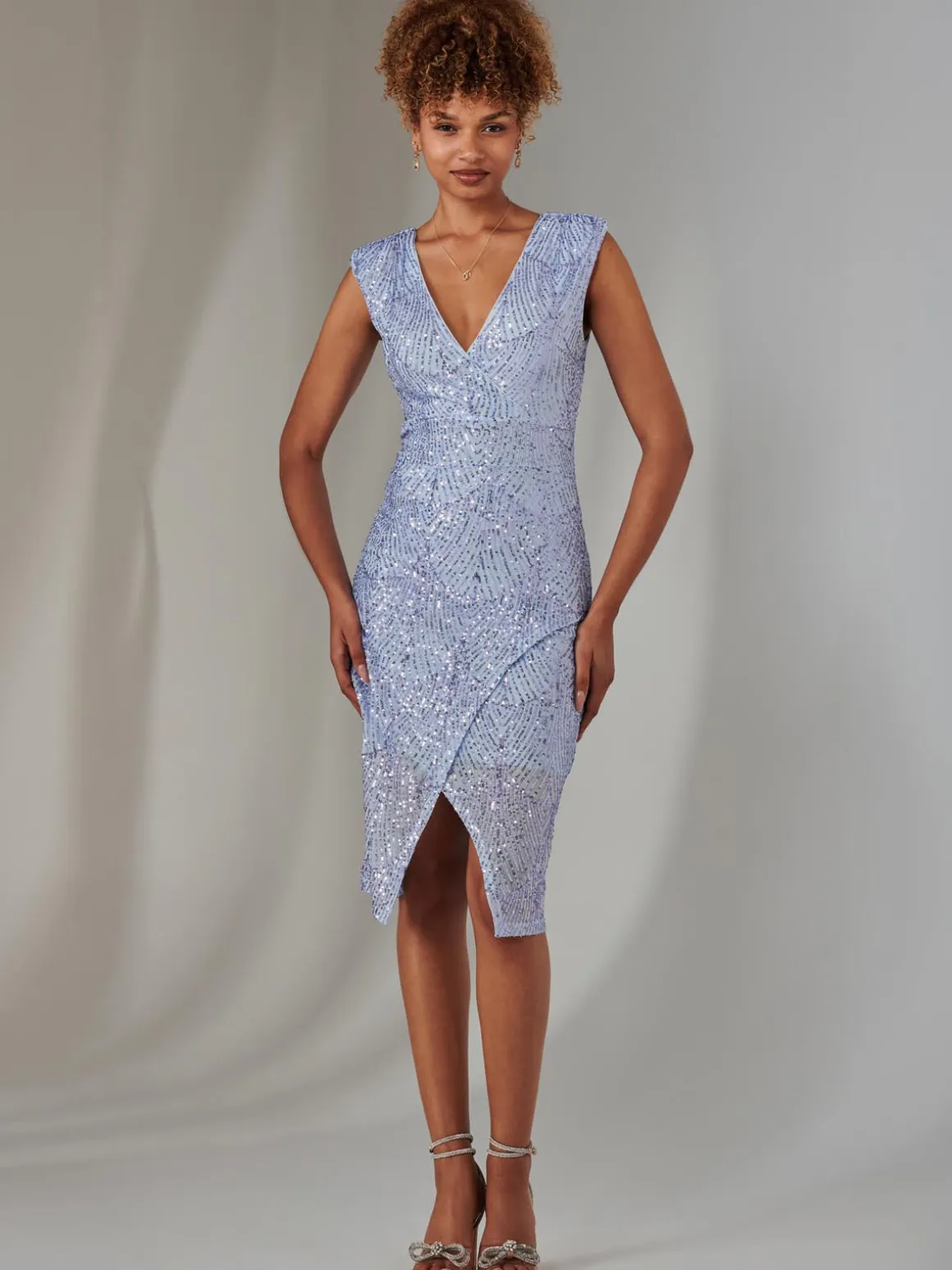 Demi Sequin Wrap Slit Bodycon Dress, Lilac