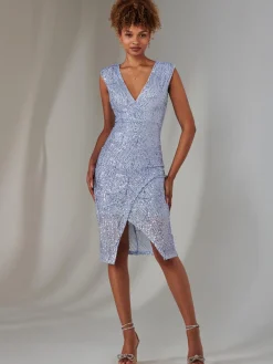 Demi Sequin Wrap Slit Bodycon Dress, Lilac