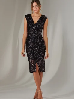 Demi Sequin Wrap Slit Bodycon Dress, Navy Multi