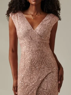 Demi Sequin Wrap Slit Bodycon Dress, Rose Pink