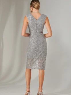 Demi Sequin Wrap Slit Bodycon Dress, Silver Grey