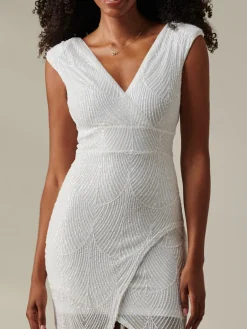 Demi Sequin Wrap Slit Bodycon Dress, White