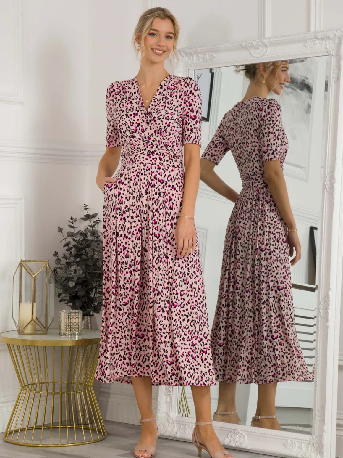 Denise Wrap Maxi Dress, Pink Animal