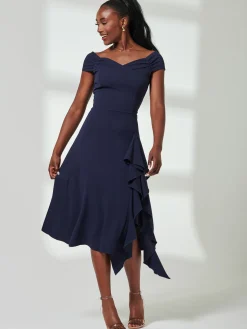 Desiree Frill Fit & Flare Dress, Navy