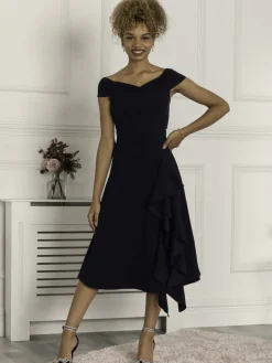 Desiree Frill Fit & Flare Dress, Navy