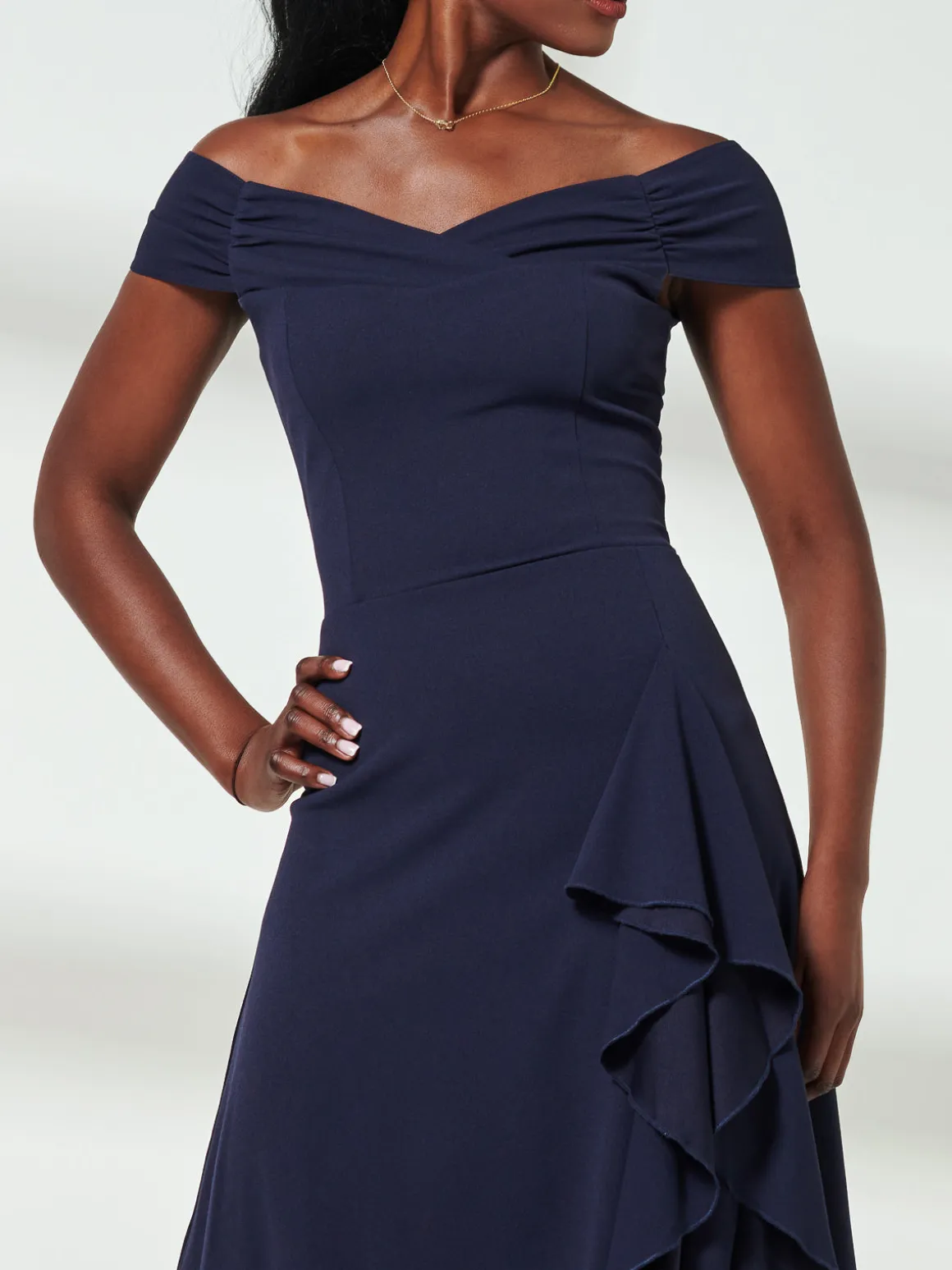 Desiree Frill Fit & Flare Dress, Navy