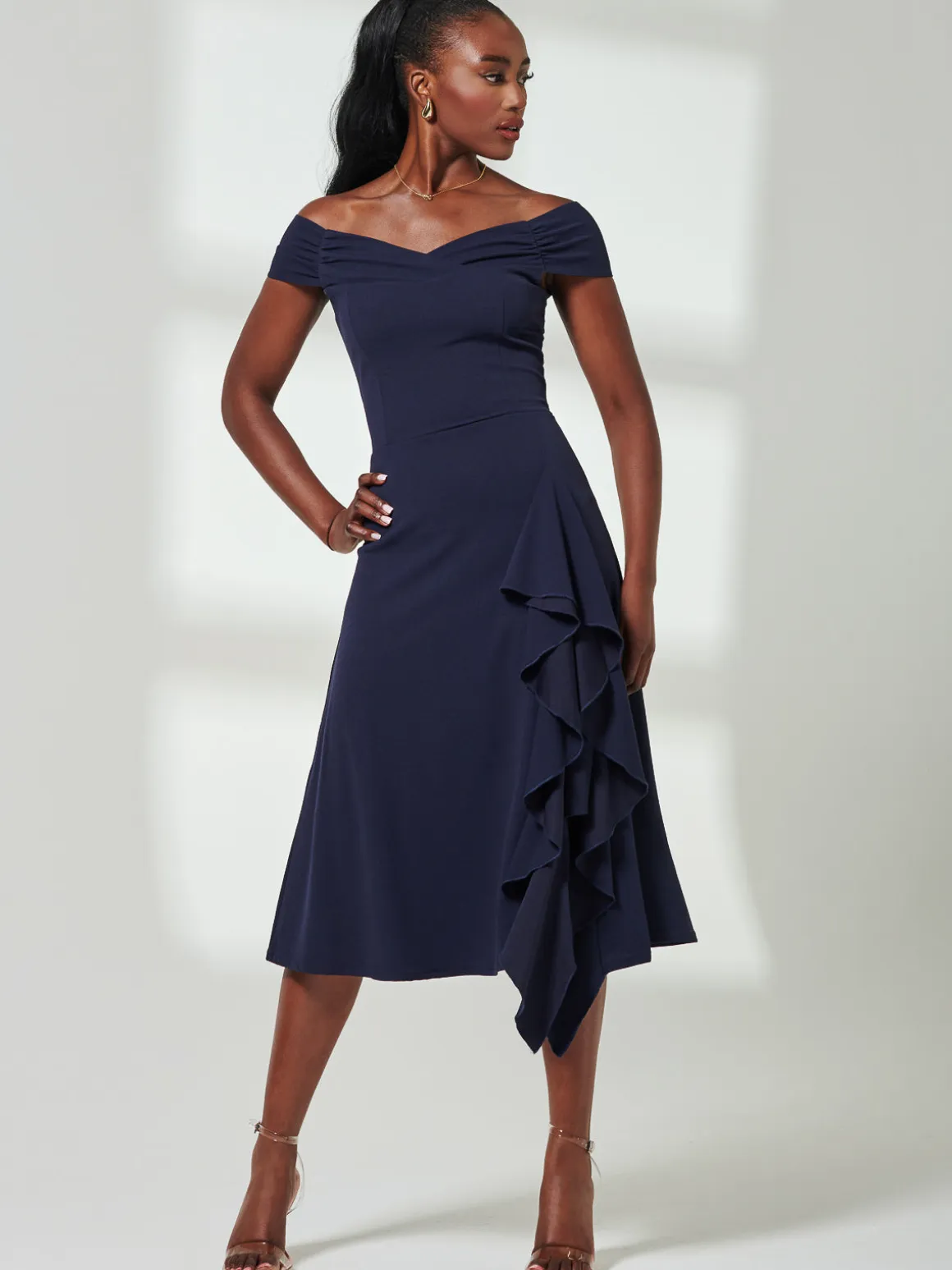 Desiree Frill Fit & Flare Dress, Navy