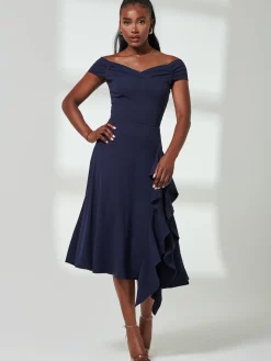 Desiree Frill Fit & Flare Dress, Navy