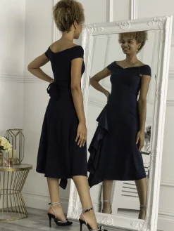 Desiree Frill Fit & Flare Dress, Navy