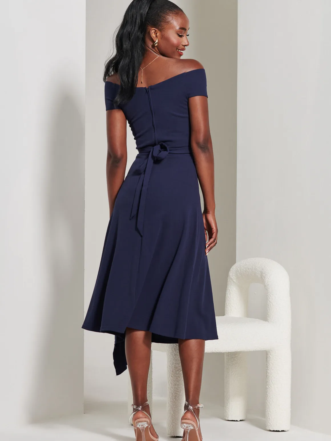 Desiree Frill Fit & Flare Dress, Navy