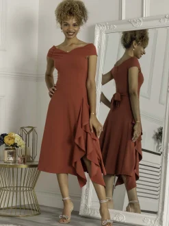 Desiree Frill Fit & Flare Dress, Rusty Red