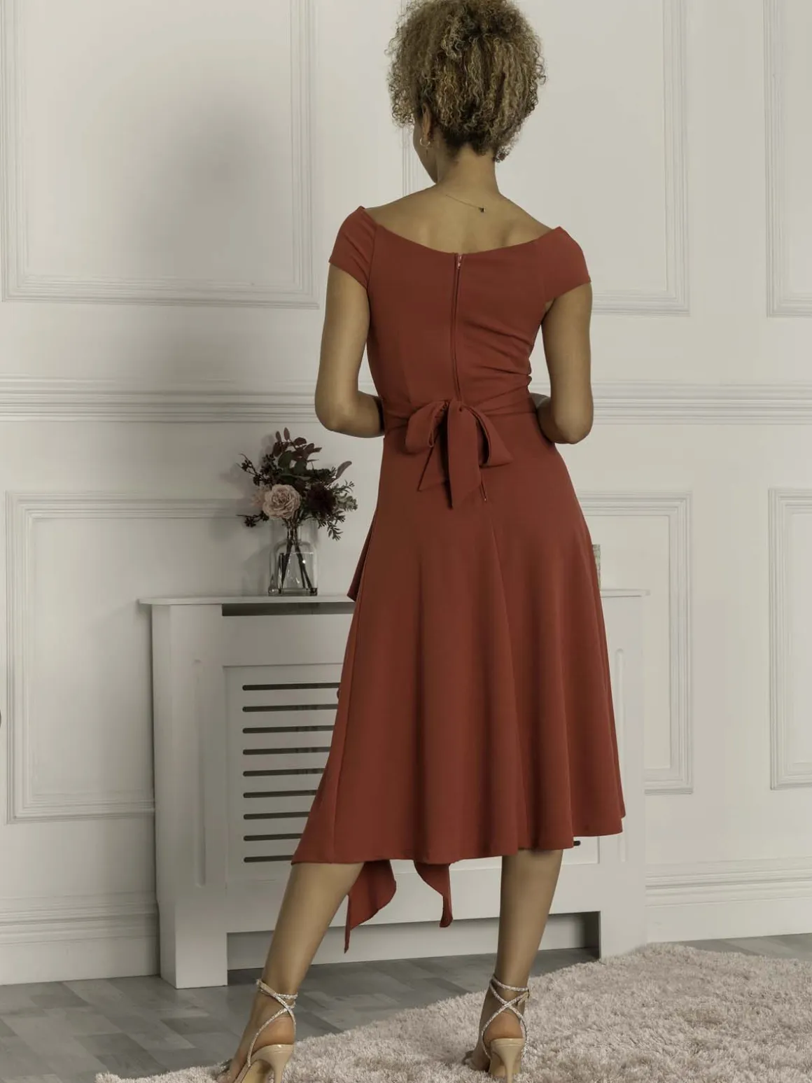Desiree Frill Fit & Flare Dress, Rusty Red
