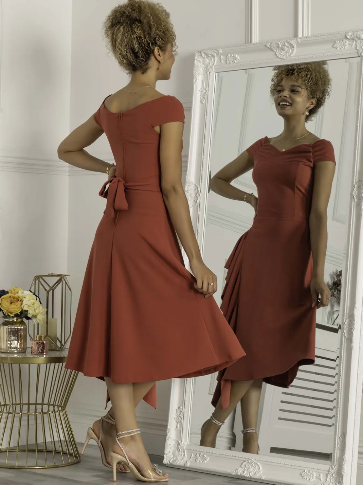 Desiree Frill Fit & Flare Dress, Rusty Red