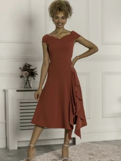 Desiree Frill Fit & Flare Dress, Rusty Red