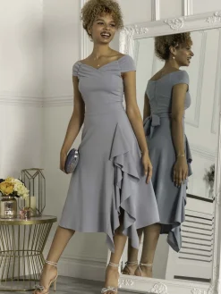 Desiree Frill Fit & Flare Dress, Steel Blue