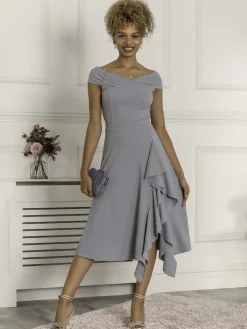 Desiree Frill Fit & Flare Dress, Steel Blue