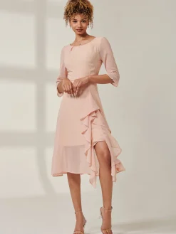 Diamante Embellished Chiffon Midi Dress, Nude