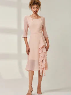 Diamante Embellished Chiffon Midi Dress, Nude